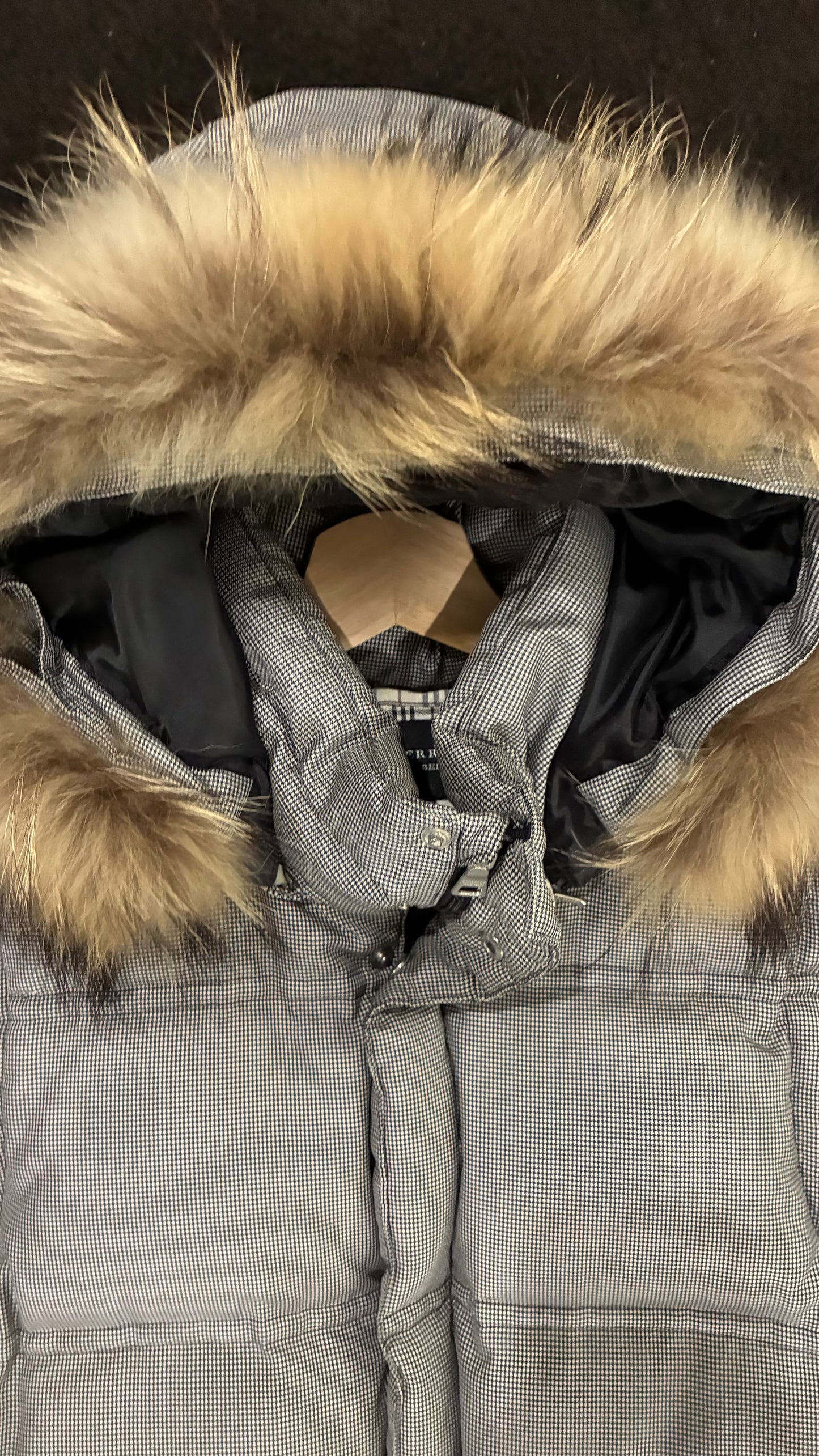 BURBERRY NOVACHECK FUR PUFFER