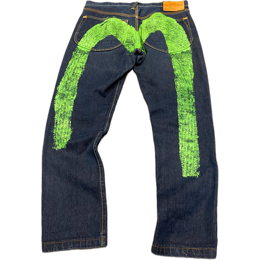 EVISU GREEN PAINT JEANS (32)